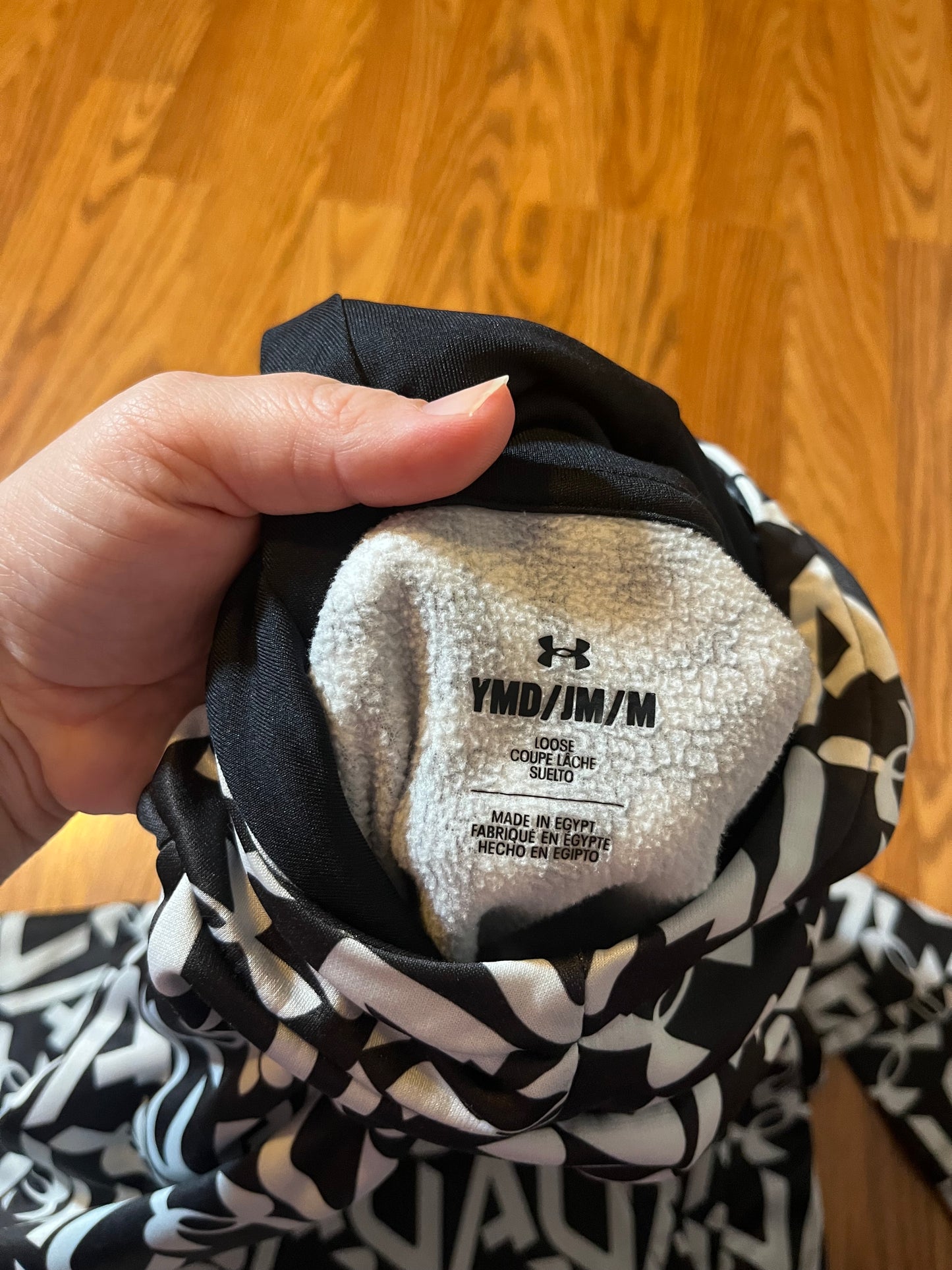 Under Armour hoodie size YMD (online chart says 10/12 but would fit size 8 with room!) very small marker but hardly noticeable extra photo to show
