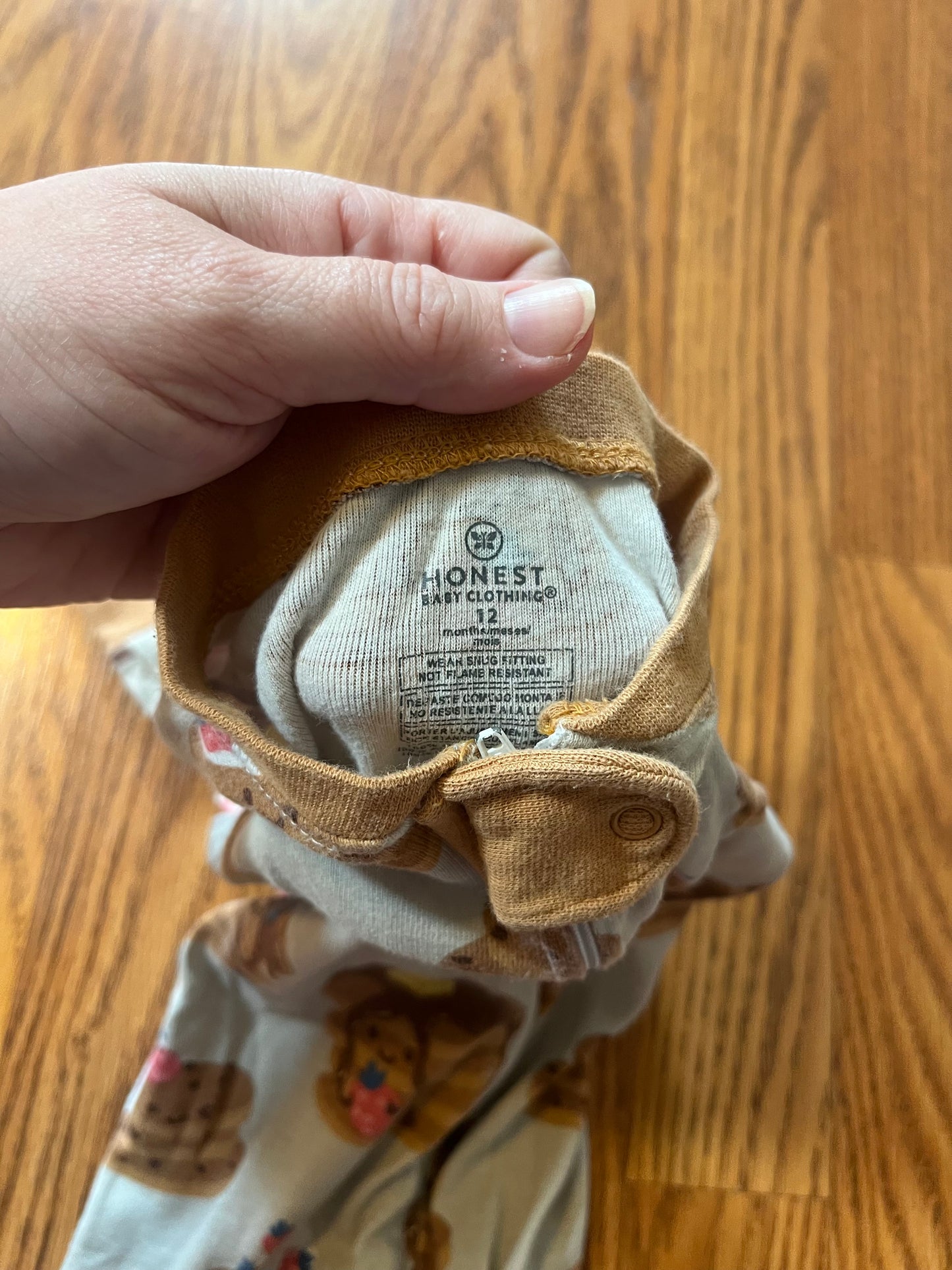 12 months Honest company pancake print sleeper (spots on top as shown in extra photos)