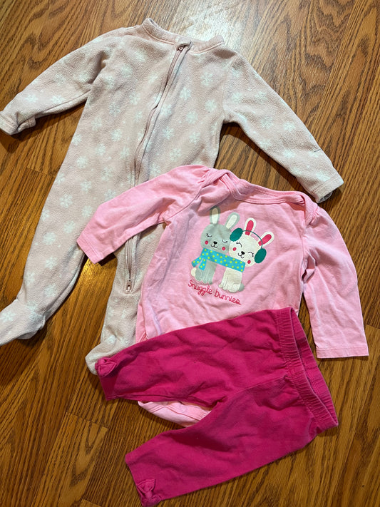 3/6 months Old Navy fleece sleeper and 6 months jumping bean outfit