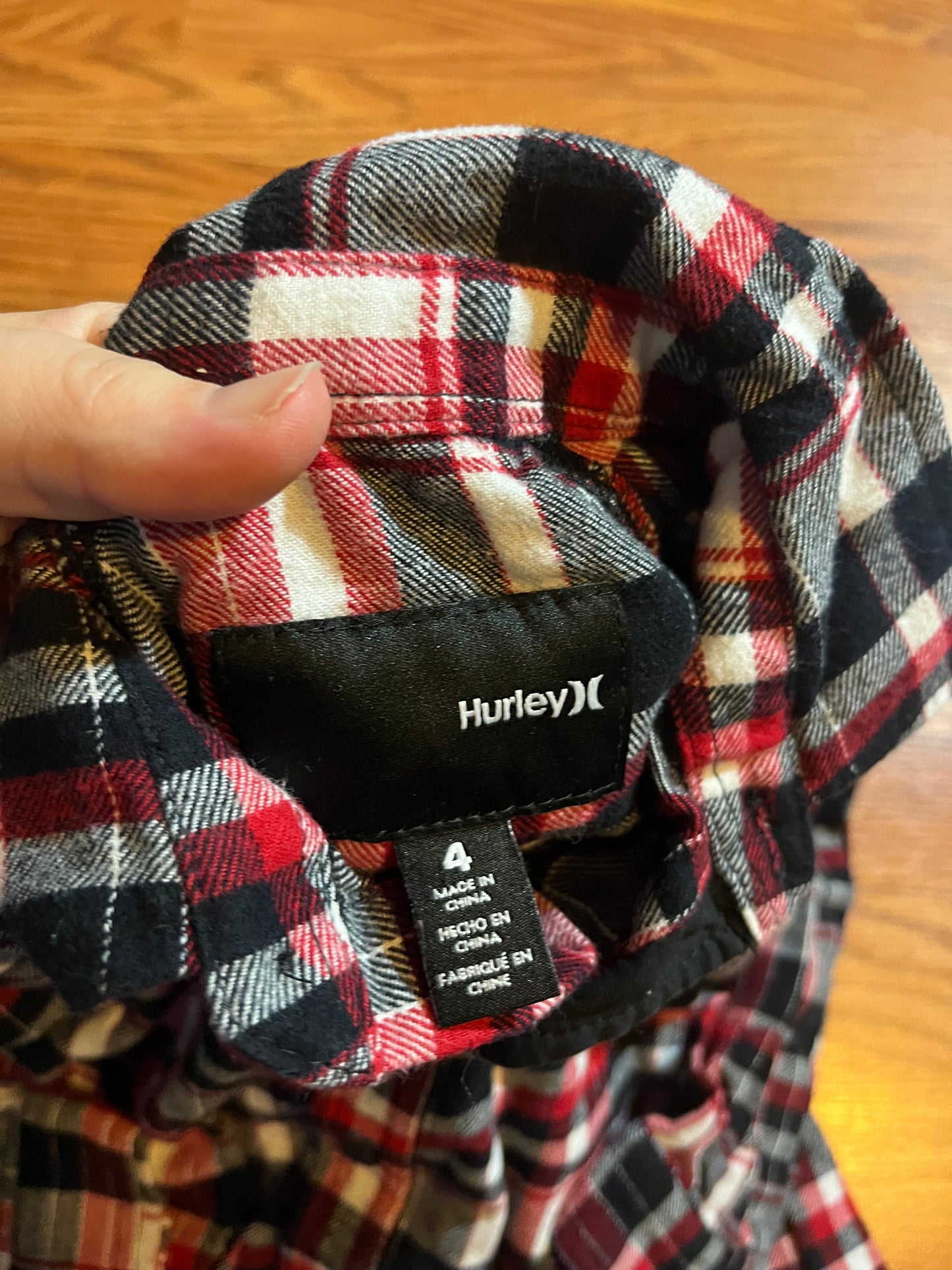 Hurley plaid long sleeve top size 4