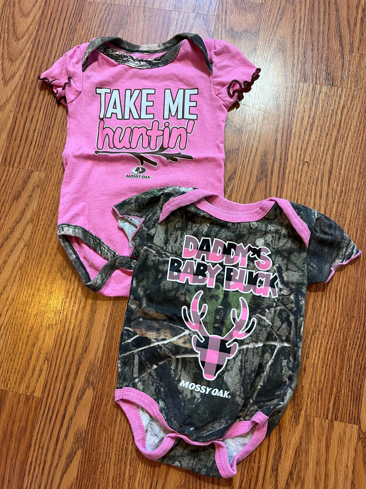 0/3 months mossy oak camo onesies (yes I have 2 sets of these!)