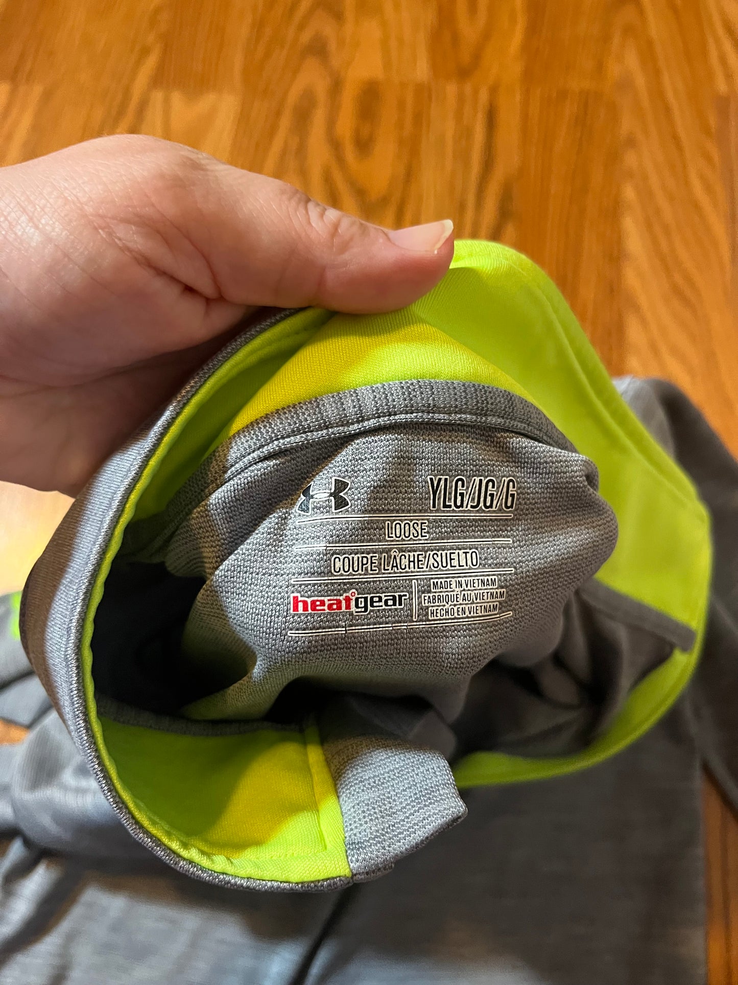 Under Armour YLG (online chart says size 14) a little bit aware on the emblem, but not bad extra photo to show