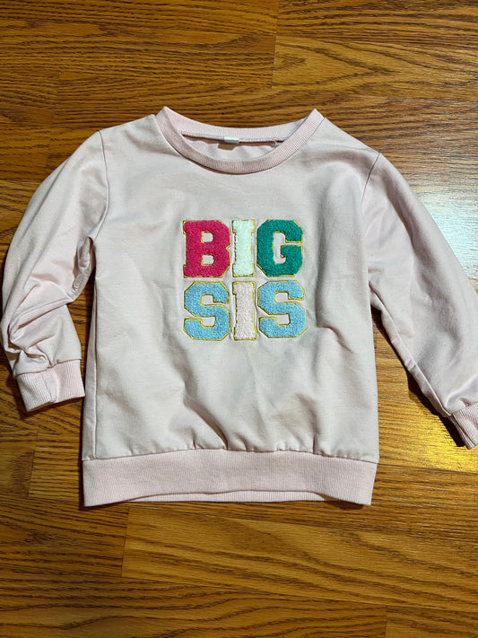 Big Sis sweatshirt says size 120 looks to fit 2t