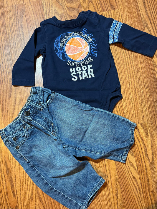 6/9 Okie dokie top / 6-12 months Old Navy jeans