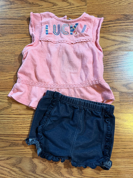 12 months lucky brand top / Garanimals shorts