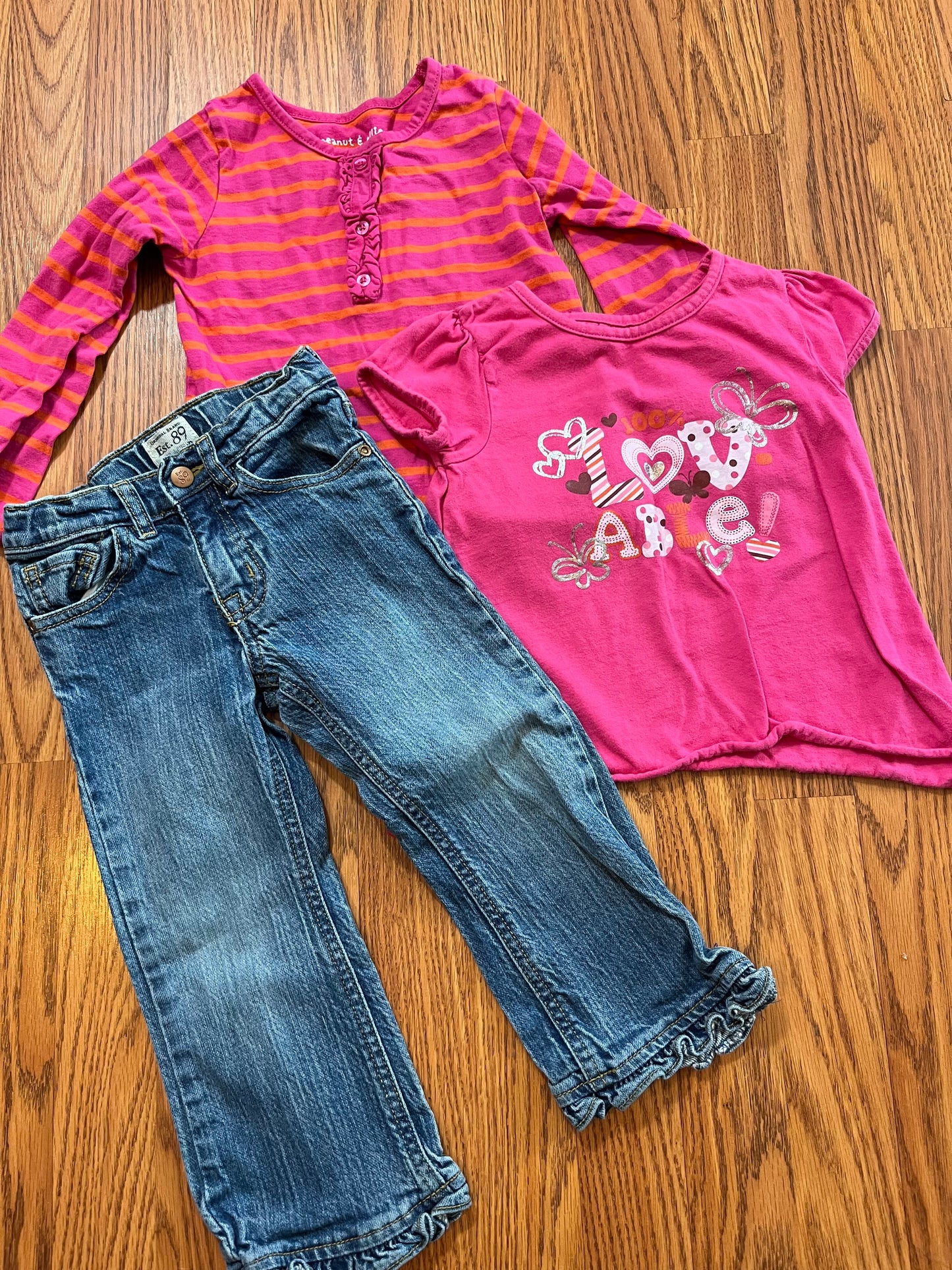 4t peanut&ollie tops and 4t childrens place adjustable waist jeans